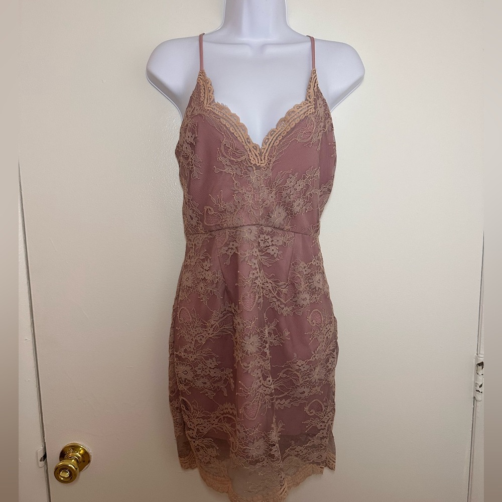 Tobi Lace Overlay Chemise in Dusty Rose